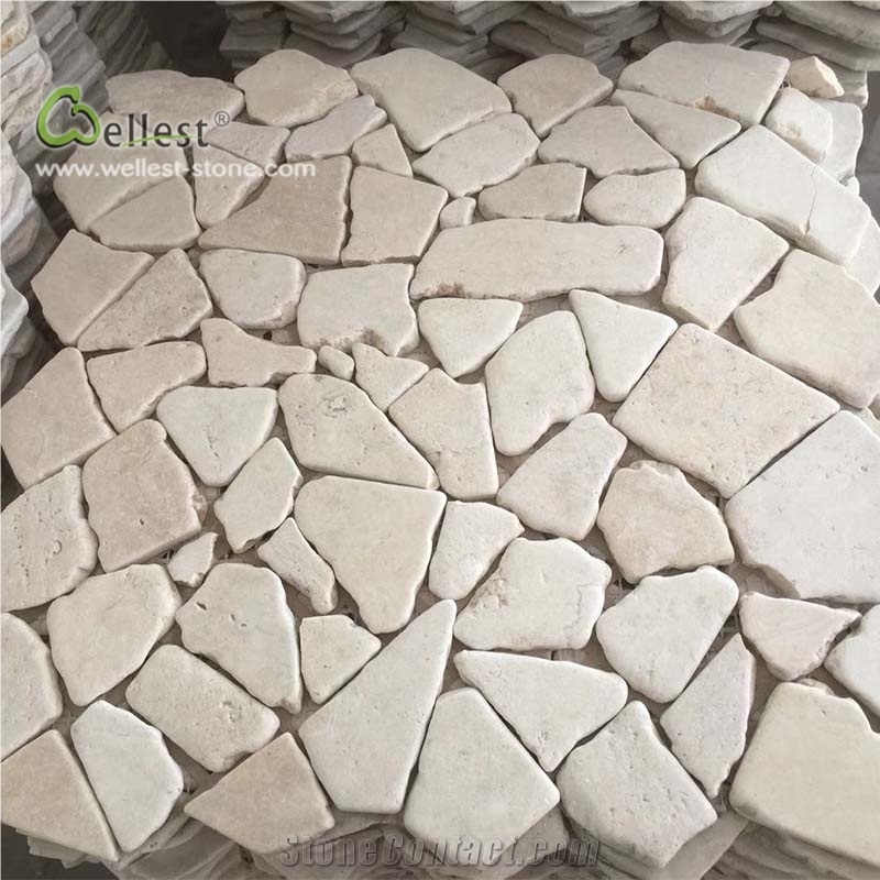 Beige Mosaic Pattern Random Pebble Meshed