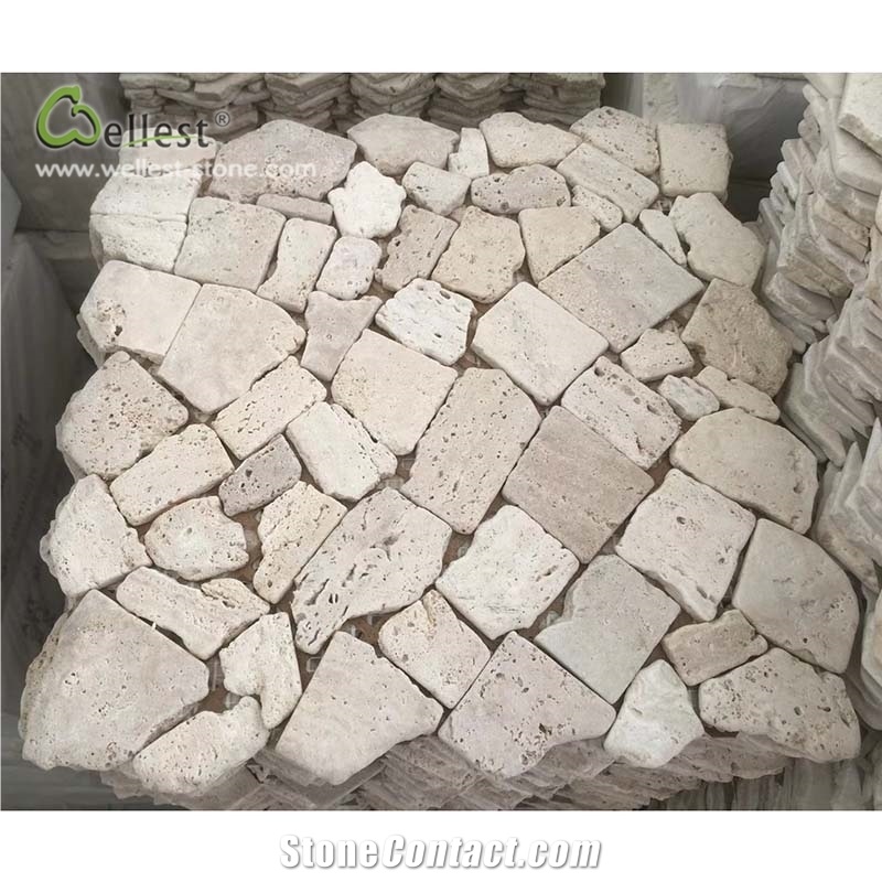 Beige Mosaic Pattern Random Pebble Meshed