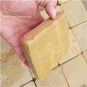 Beige Yellow Cube Stone Paver Tumbled Sides Cobble