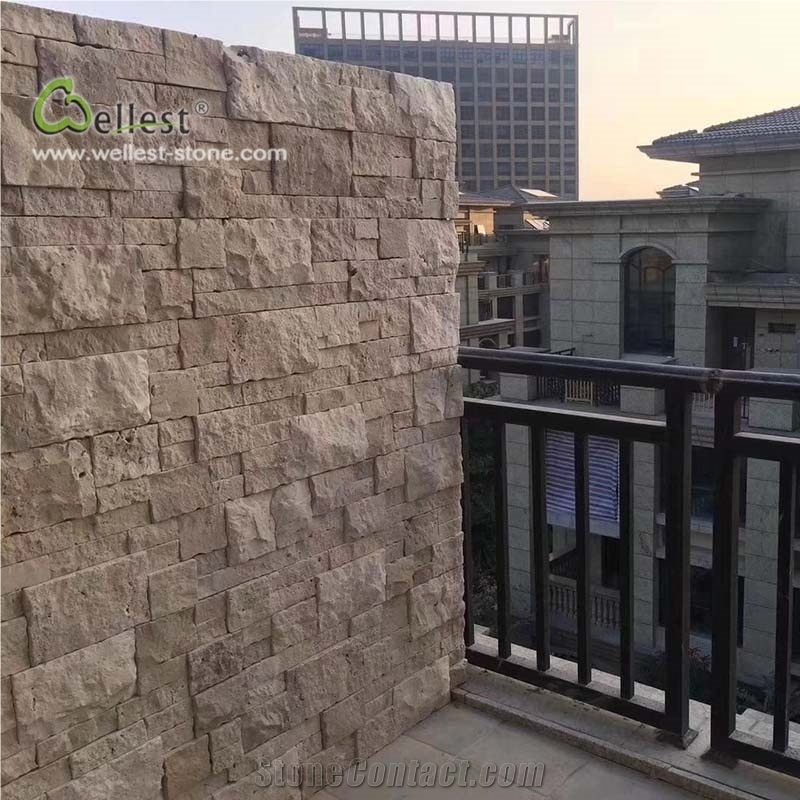Beige Yellow Wall Cladding Ledgestone Balcony
