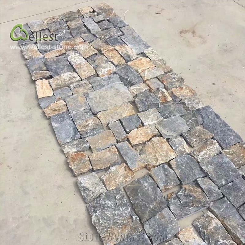 Blue Grey Loose Stone Fence Wall Covering Cladding