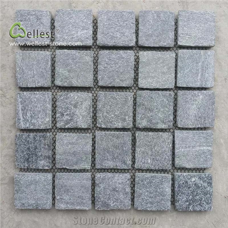Blue Quartz Natural Surface Mesh Backed Cube Stone