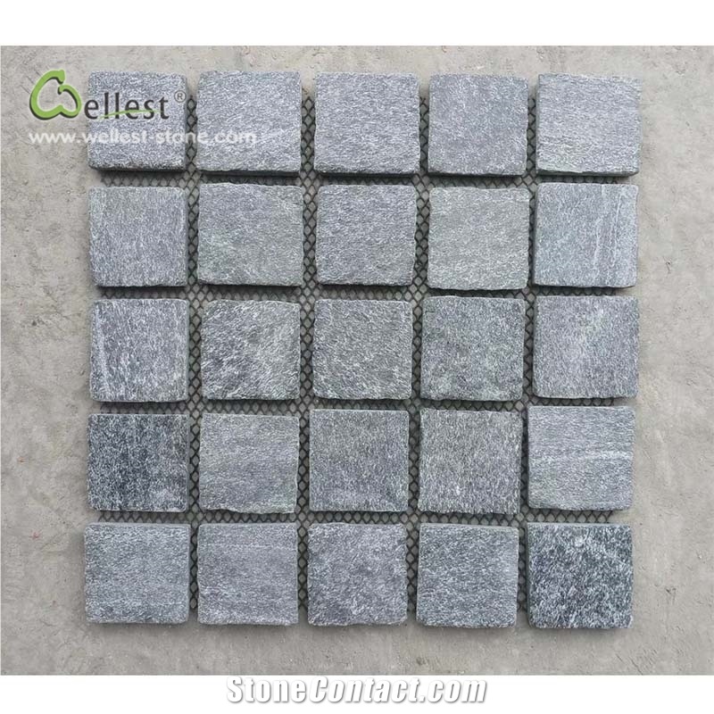 Blue Quartz Natural Surface Mesh Backed Cube Stone