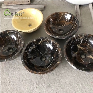 Brown Marble Bathroom Round Basins Washing Bowl