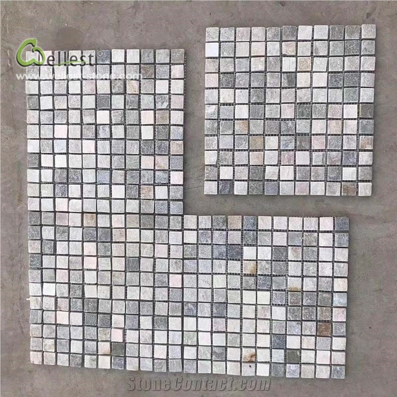 Colorful Quartzite Wall Mosaic Pattern Meshed