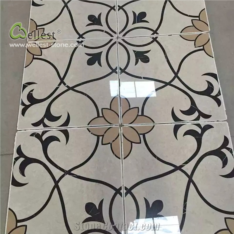 Concise Plant Pattern Waterjet Floor Medallion