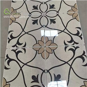 Concise Plant Pattern Waterjet Floor Medallion