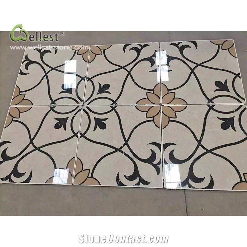 Concise Plant Pattern Waterjet Floor Medallion