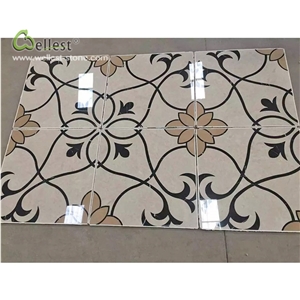 Concise Plant Pattern Waterjet Floor Medallion