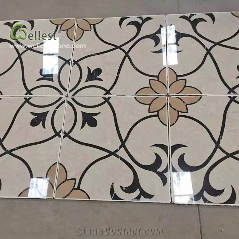 Concise Plant Pattern Waterjet Floor Medallion