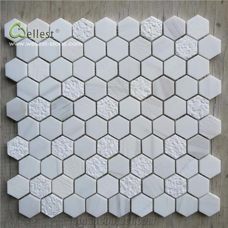 Grey White Mosaic Cube Shape and Hexagon Shape