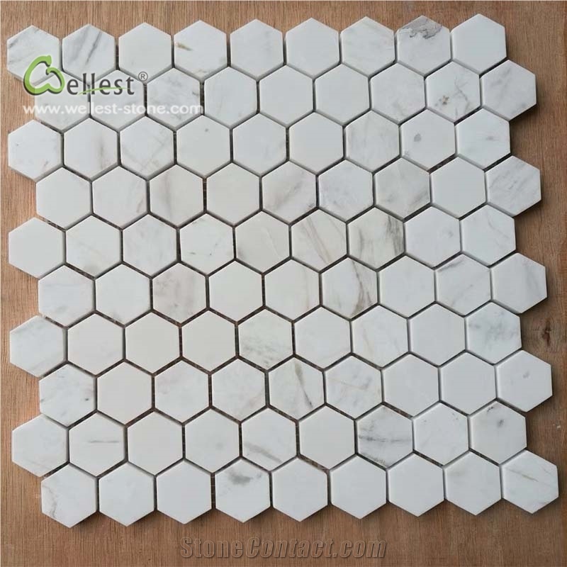 Grey White Mosaic Cube Shape and Hexagon Shape