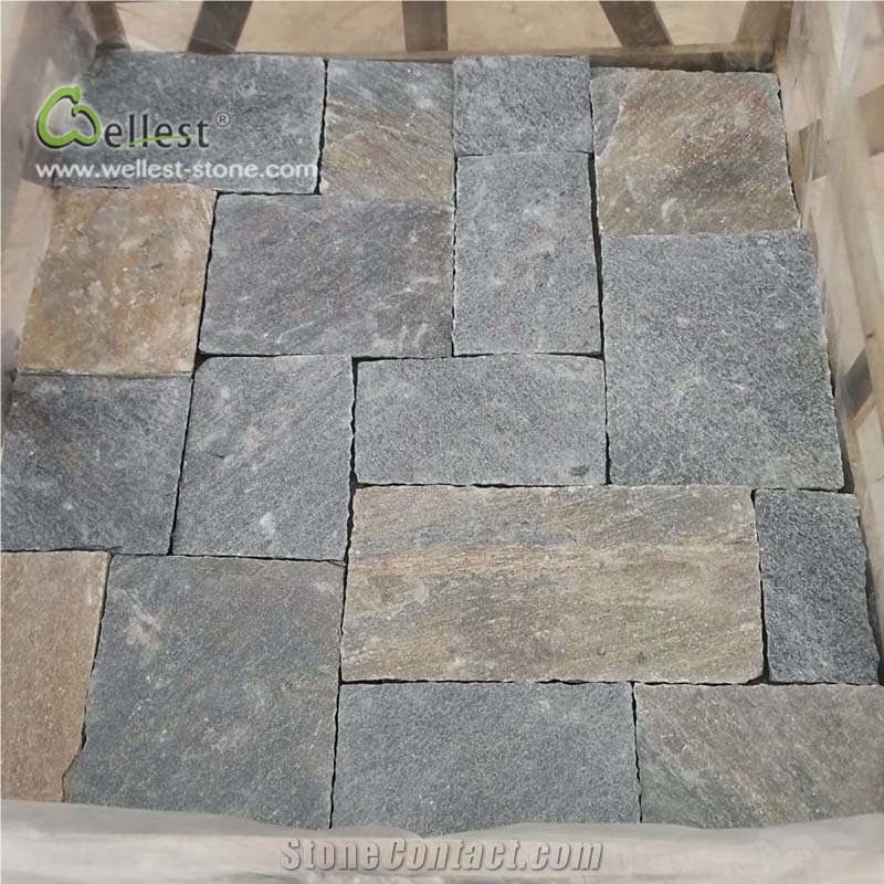 Light Blue and Yellow Loose Stone Brick Look
