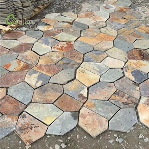 Multi Colors Rustic Flag Stone on Mesh
