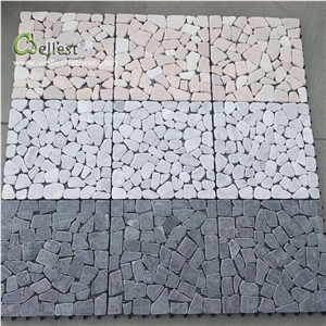 Pink Grey Black Flat Pebble Look Stone Mosaic