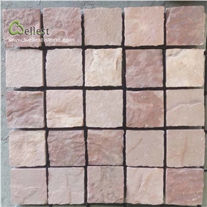 Rosy Brown Pink Mesh Backed Cube Stone