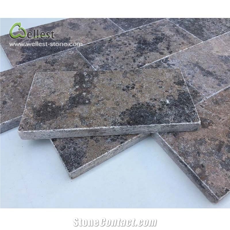 Tan Brown Brick Look Paver Stripe Floor Tile