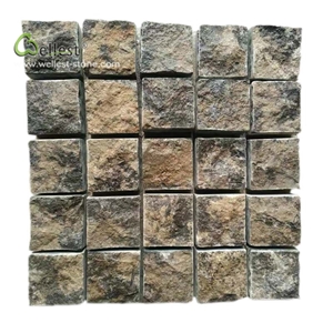 Tan Brown Cube Stone Paver Stripe Texture Pavement