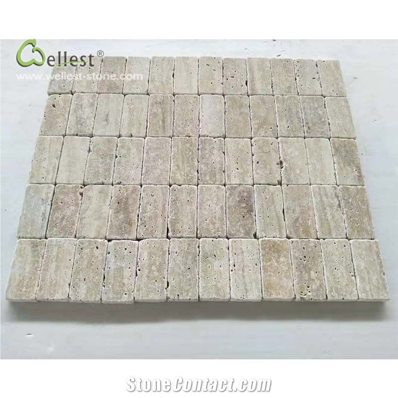 Wheat Beige Travertine Paver Brick Look Tumbled