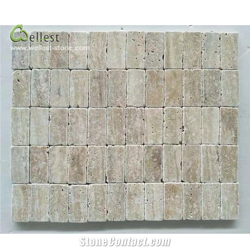 Wheat Beige Travertine Paver Brick Look Tumbled