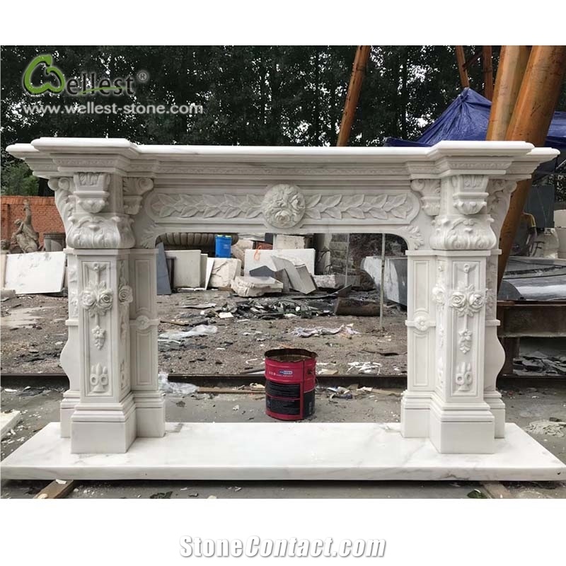 White Beige Exquisite Fireplace Surround Mantel