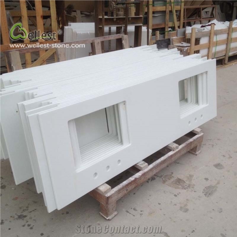 White Quartzite Vanity Tops Single Double Sink 310