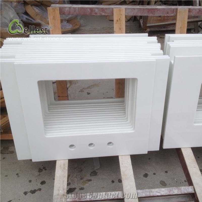 White Quartzite Vanity Tops Single Double Sink 310