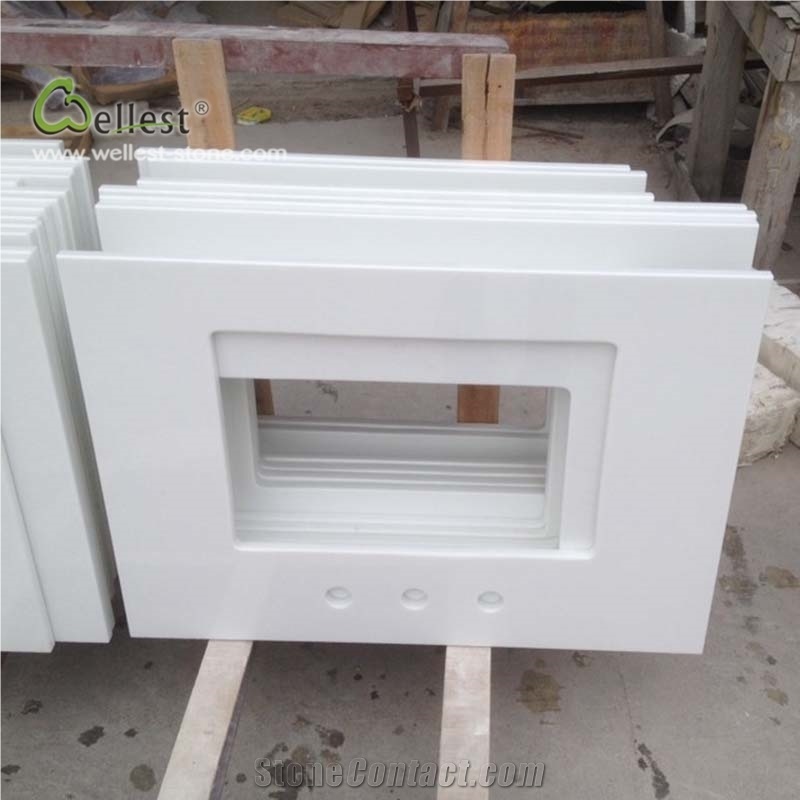 White Quartzite Vanity Tops Single Double Sink 310