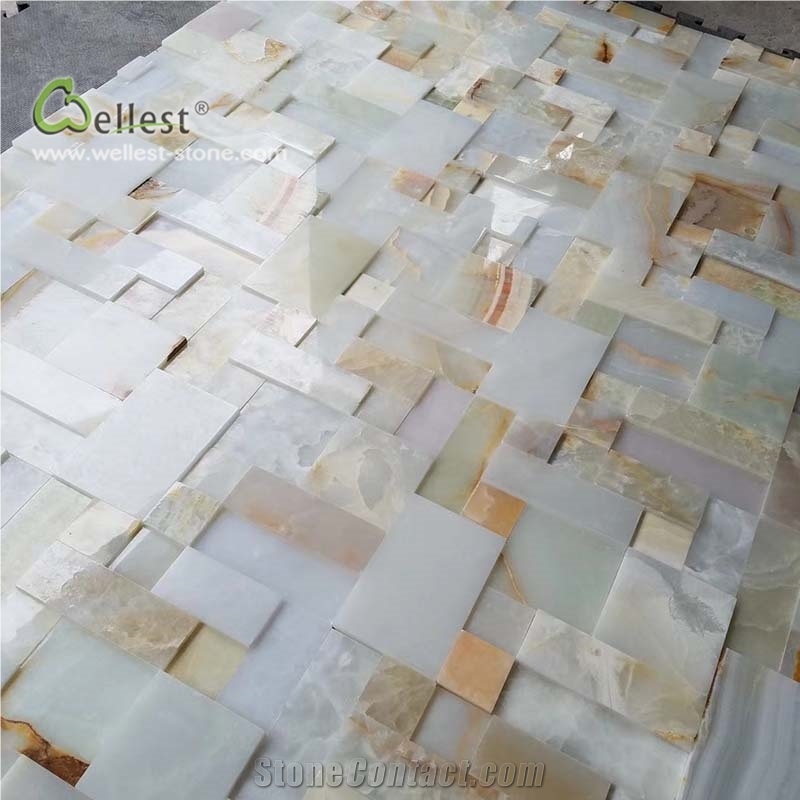 Yellow Beige Ledgestone Onyx Jade Veneer