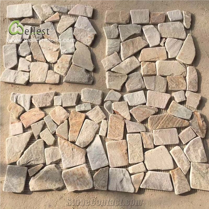 Yellow Flat Pebble Look Mosaic Meshed Pattern