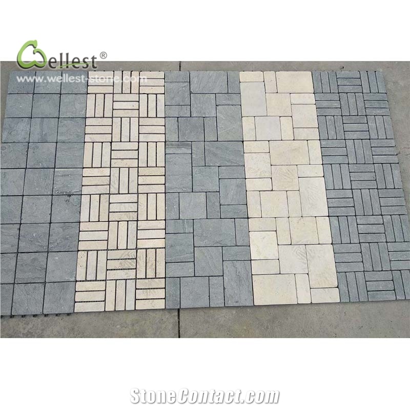 Yellow Grey Paver Pattern Mesh Back Floor Pavement