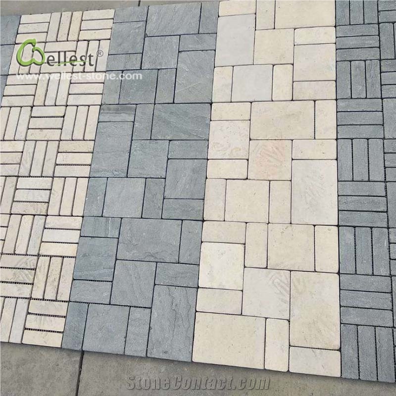 Yellow Grey Paver Pattern Mesh Back Floor Pavement