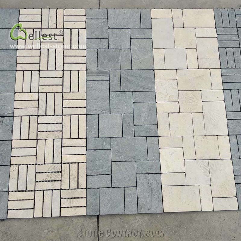 Yellow Grey Paver Pattern Mesh Back Floor Pavement