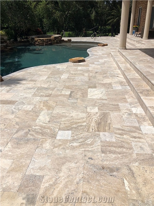 Kiara Silver Travertine Pool Deck Pavers