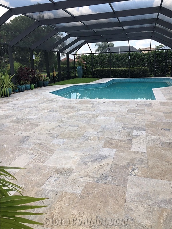 Kiara Silver Travertine Pool Deck Pavers