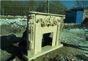 Beige Marble Fireplace Surround Handcarved Mantel