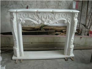 Beige Marble Fireplace Surround Handcarved Mantel