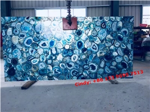 Transparent Blue Agate Semiprecious Stone Slabs