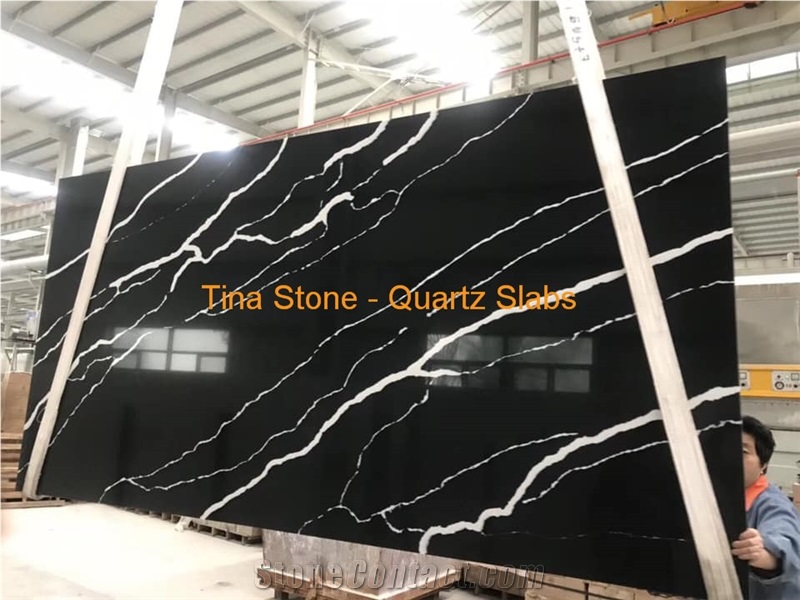 Quartz Black and White Color Slab Tiles Wall Floor
