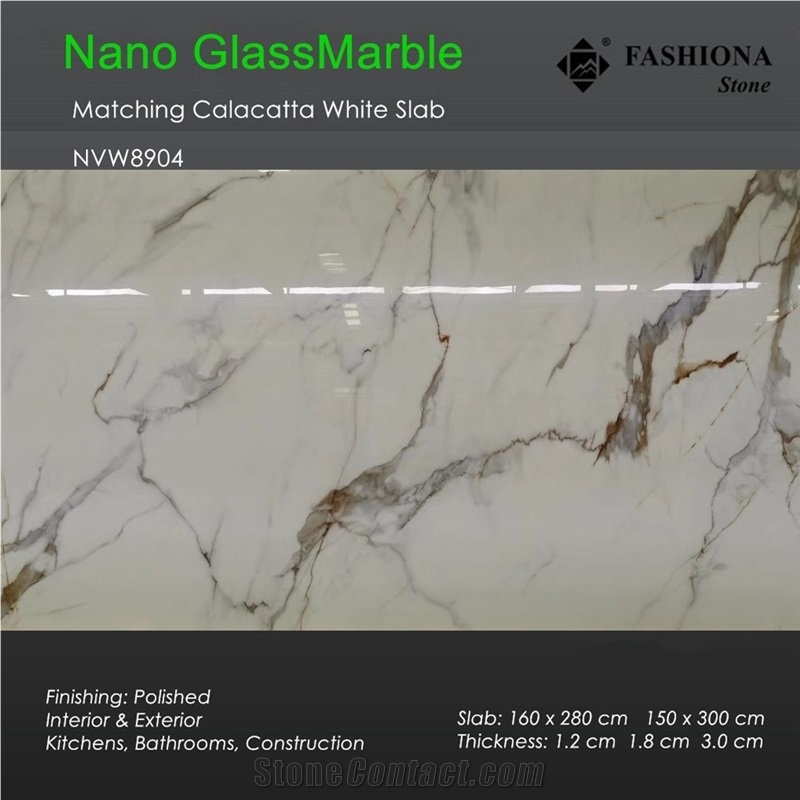 Bookmatch Calacatta White Crystallized Glass Marble