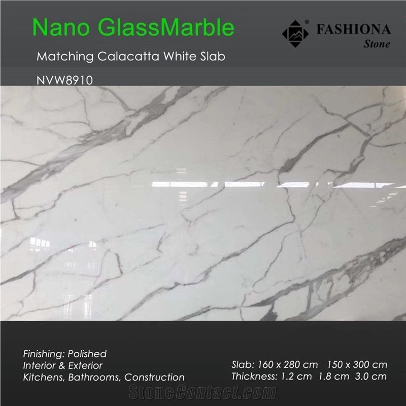 Bookmatched Calacatta White Nano Glass Marble Slab