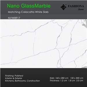 Bookmatched Calacatta White Nano Glass Marble Slab