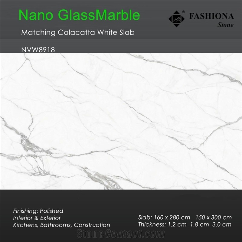 Bookmatched Calacatta White Nano Glass Marble Slab