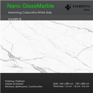 Bookmatched Calacatta White Nano Glass Marble Slab