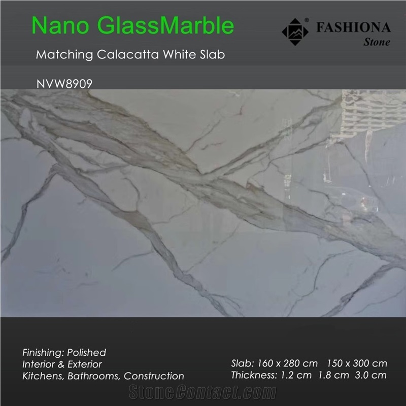 Calacatta White Nano Glass Marble Matching Slab