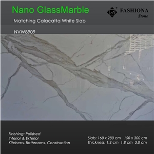 Calacatta White Nano Glass Marble Matching Slab