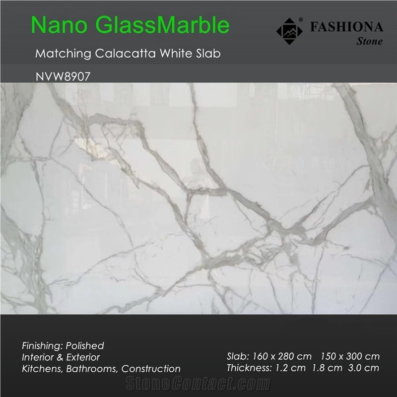 Calacatta White Nano Glass Marble Matching Slab