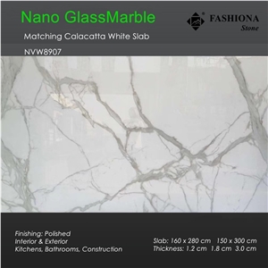 Calacatta White Nano Glass Marble Matching Slab