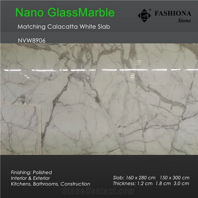 Calacatta White Nano Glass Marble Matching Slab