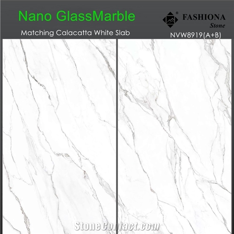 Calacatta White Nano Glass Marble Matching Slab